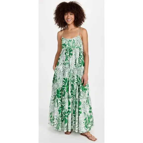 Borgo De Nor Calypso Green Merle Cotton Sleeveless Maxi Dress Gown Tuckernuck - Picture 7 of 13